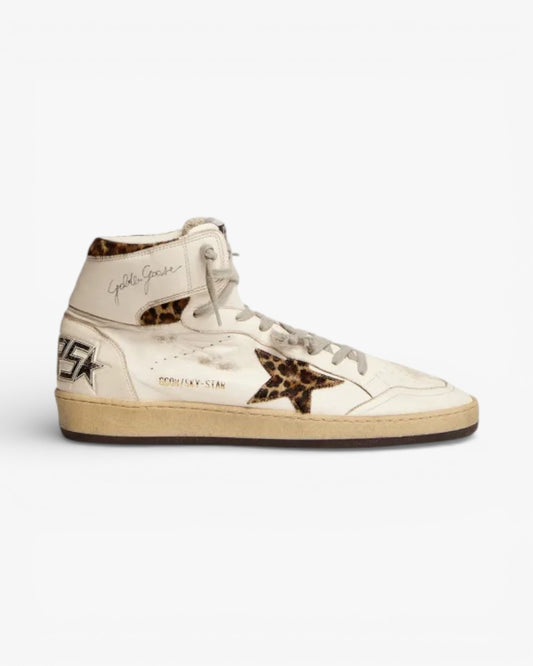 Golden Goose Sky Star White Leopard High Top Sneakers