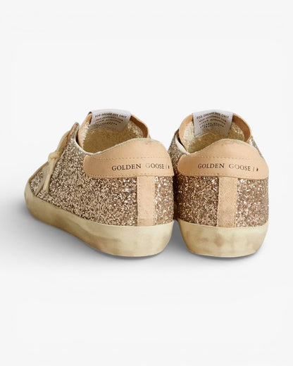 Golden Goose Women’s Super-Star Silver Glitter Leather Star Heel Tab