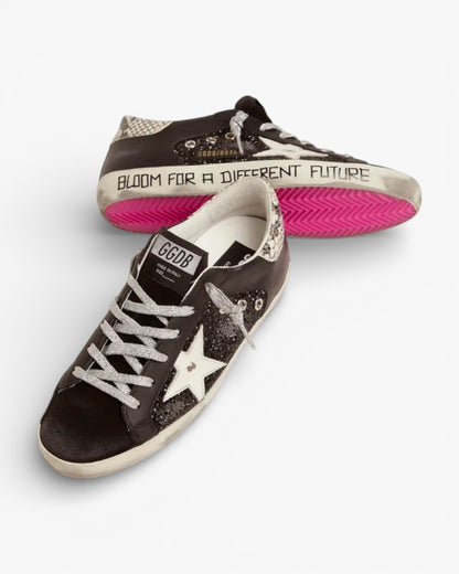 Golden Goose Super‑Star Sneakers Glitter Handwritten Lettering