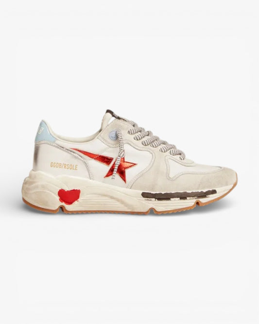 Golden Goose Running Sole Sneakers Nylon Suede Red Laminated Leather Star