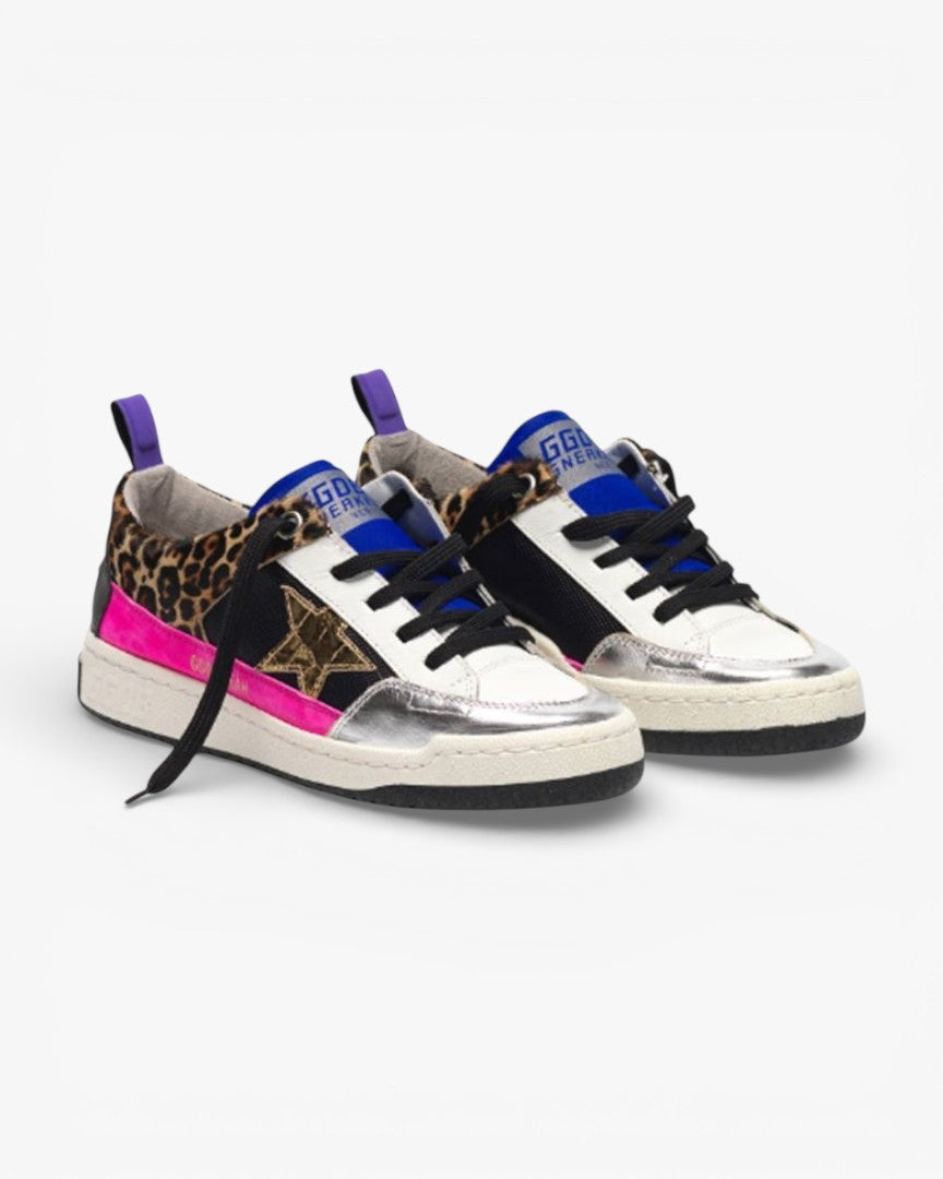 Golden Goose Yeah Leopard Pony Skin Sneakers Gold Star