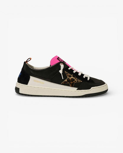 Golden Goose Yeah Black Leather Sneakers Leopard Star