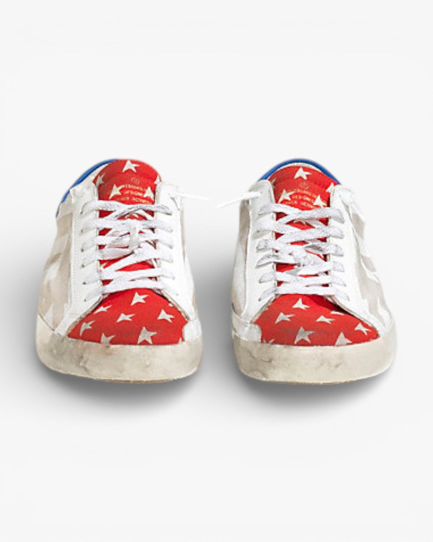Golden Goose Super Star Canvas Sneakers Printed Leather Star Natural Canvas Flag