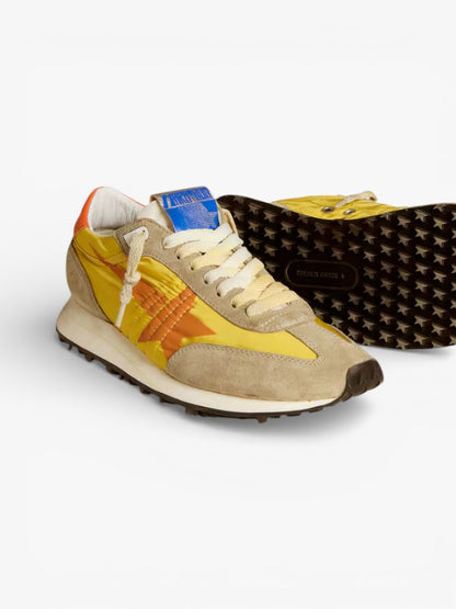 Golden Goose Marathon Yellow Nylon and Orange Star Sneakers