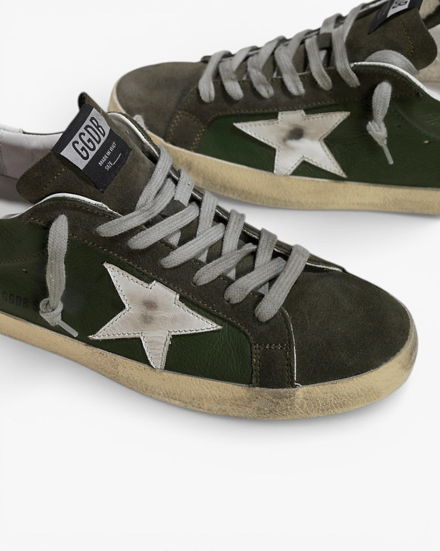 Golden Goose Super-Star Sneakers with Forest Green Leather Star