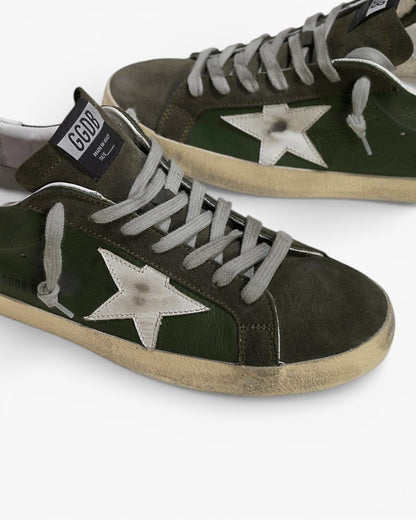 Golden Goose Super-Star Sneakers with Forest Green Leather Star