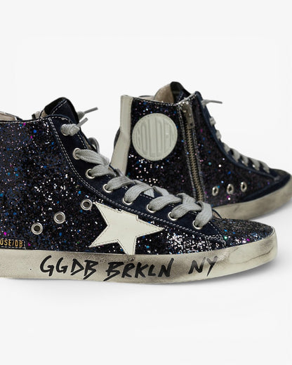 Golden Goose FRANCY Sneakers Fabric Embroidered Glitter Leather Star Space Glitter