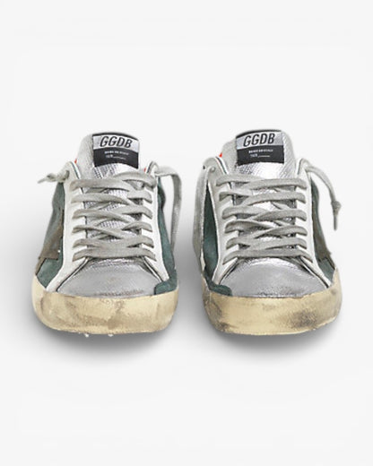 Golden Goose Super‑Star Sneakers Green Suede Red Silver Star