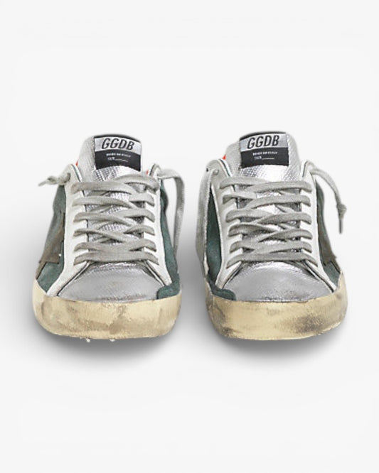 Golden Goose Super‑Star Sneakers Green Suede Red Silver Star
