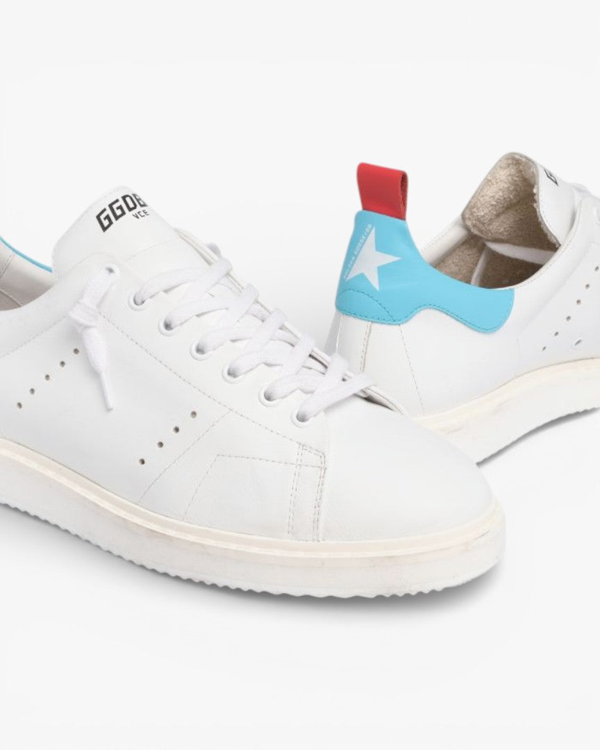 Golden Goose White Stardan LTD Sneakers with Light Blue Heel Tab