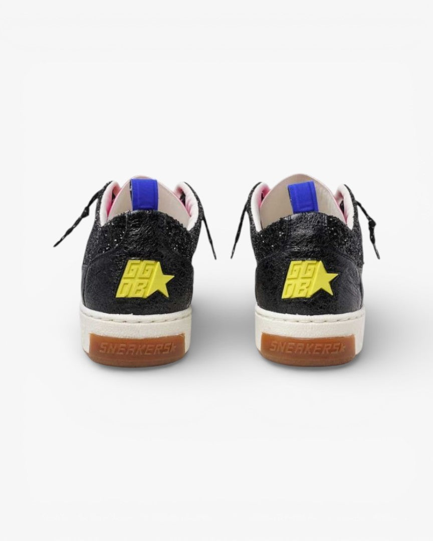 Golden Goose Yeah Black Leather Sneakers Glitter Zebra Star