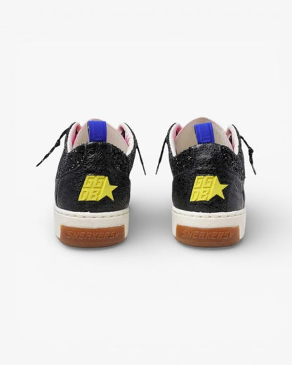 Golden Goose Yeah Black Leather Sneakers Glitter Zebra Star