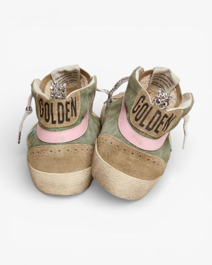 Golden Goose Mid Star LTD Sneakers Military Green Suede Sky-Blue Leather Star Pink Leather Flash