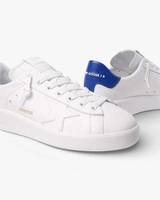 Golden Goose Purestar White Leather Sneakers Blue Heel Tab