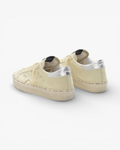 Golden Goose Hi-Star Sneakers G34WS945.C5 Lemon Nabuk Leather Real Silver Leaf Handwritten Branding