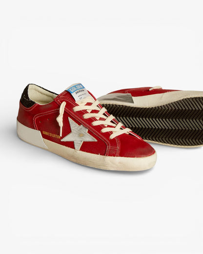 Golden Goose Women’s Super-Star LTD Red Nubuck Leather Star Glitter Heel Tab