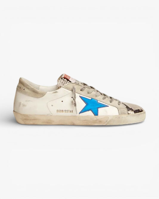 Golden Goose Super-Star Sneakers with Snake Print and Blue Star