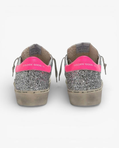 Golden Goose Hi-Star Sneakers Silver Glitter Fuchsia Heel Tab