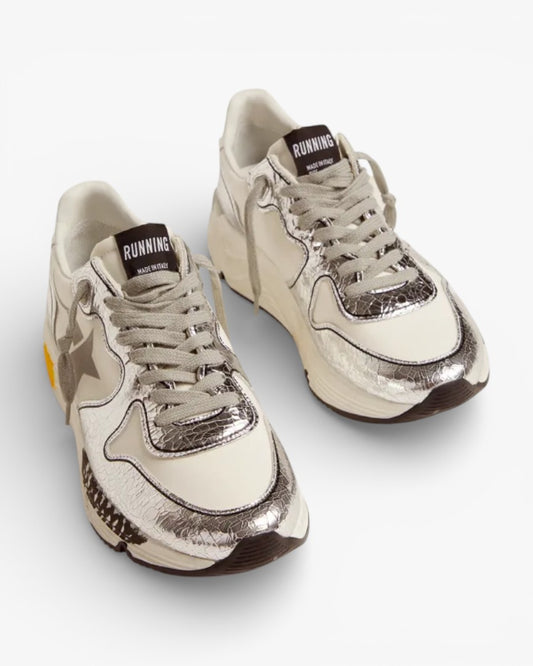 Golden Goose Silver White Running Sole Sneakers