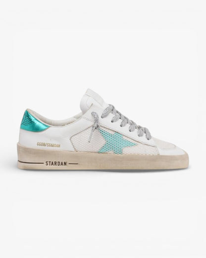Golden Goose White Aqua‑Green Stardan Sneakers