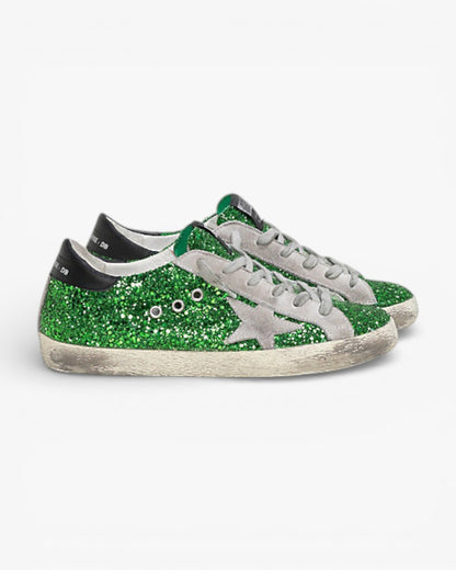 Golden Goose Super-Star Sneakers with Emerald Green Suede Star