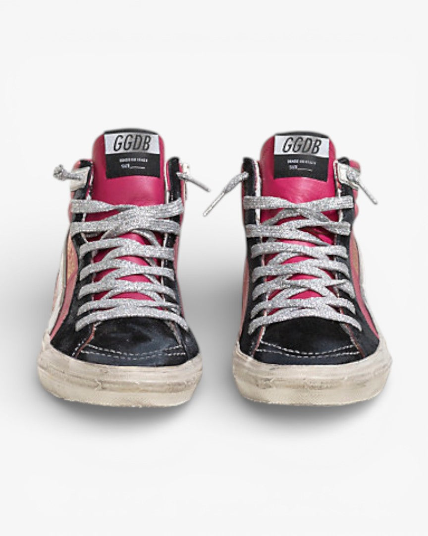 Golden Goose SLIDE Sneakers Leather Reflective Star Cyclamine Leather