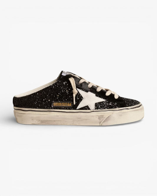 Golden Goose Super-Star Sabots Black Glitter White Bio-Based Star