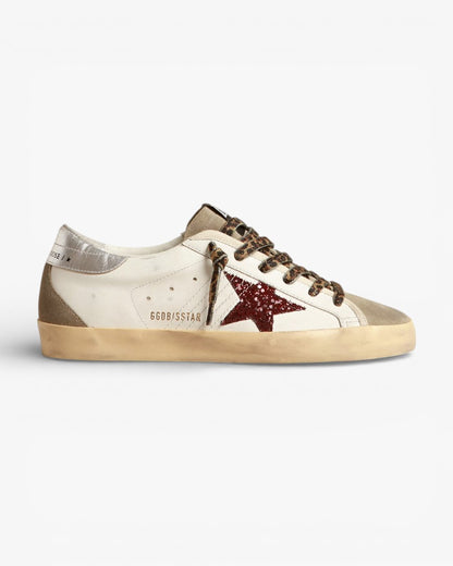 Golden Goose Super‑Star Sneakers Burgundy Glitter Star Silver Heel
