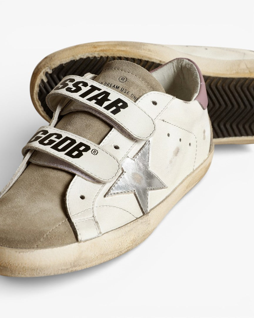 Golden Goose Old School Sneakers Silver Laminated Star Dove Gray Suede