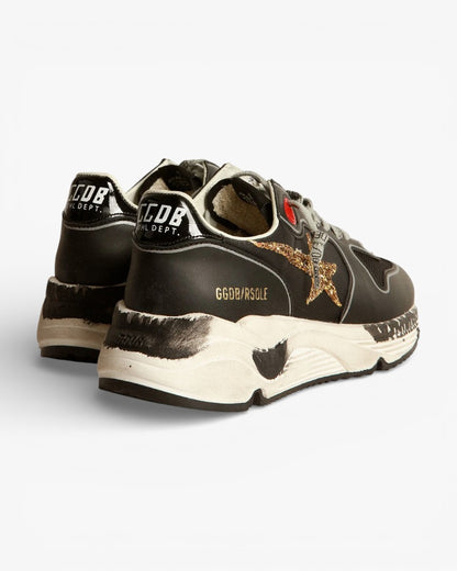 Golden Goose Black Running Sole Sneakers Glittery Gold Star
