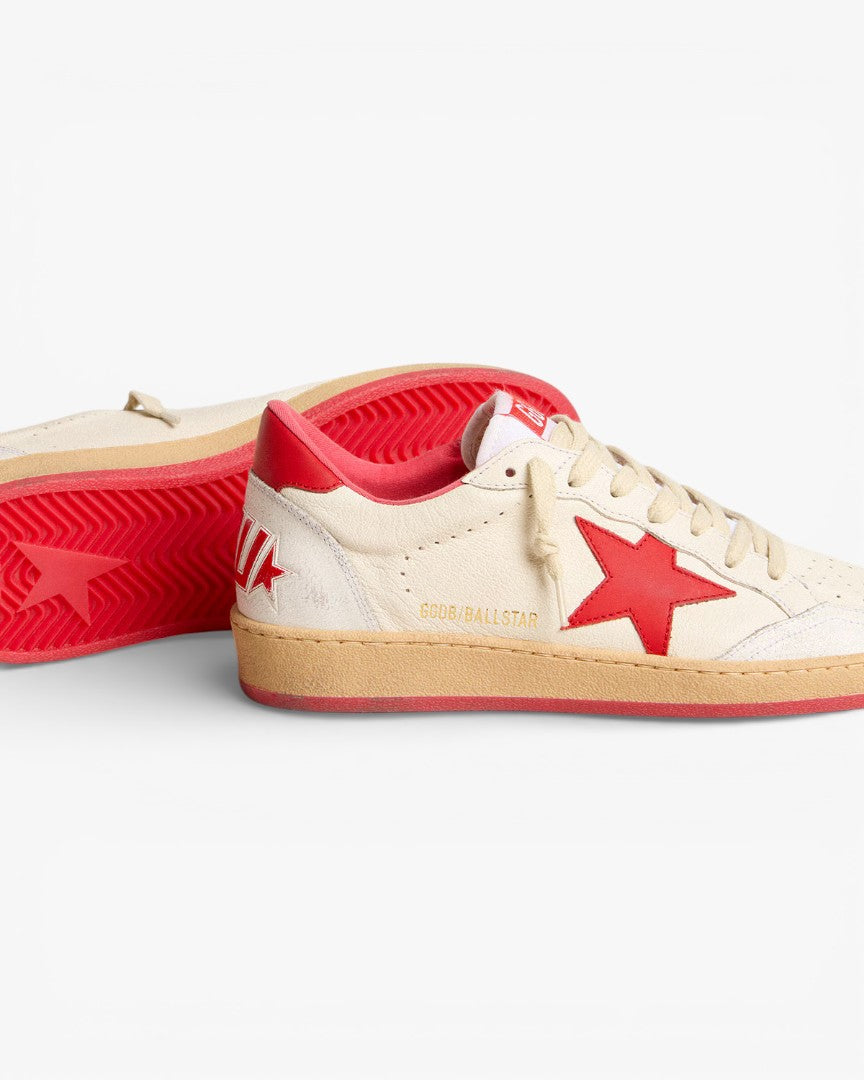 Golden Goose Ball Star Cream Leather Red Star Sneakers