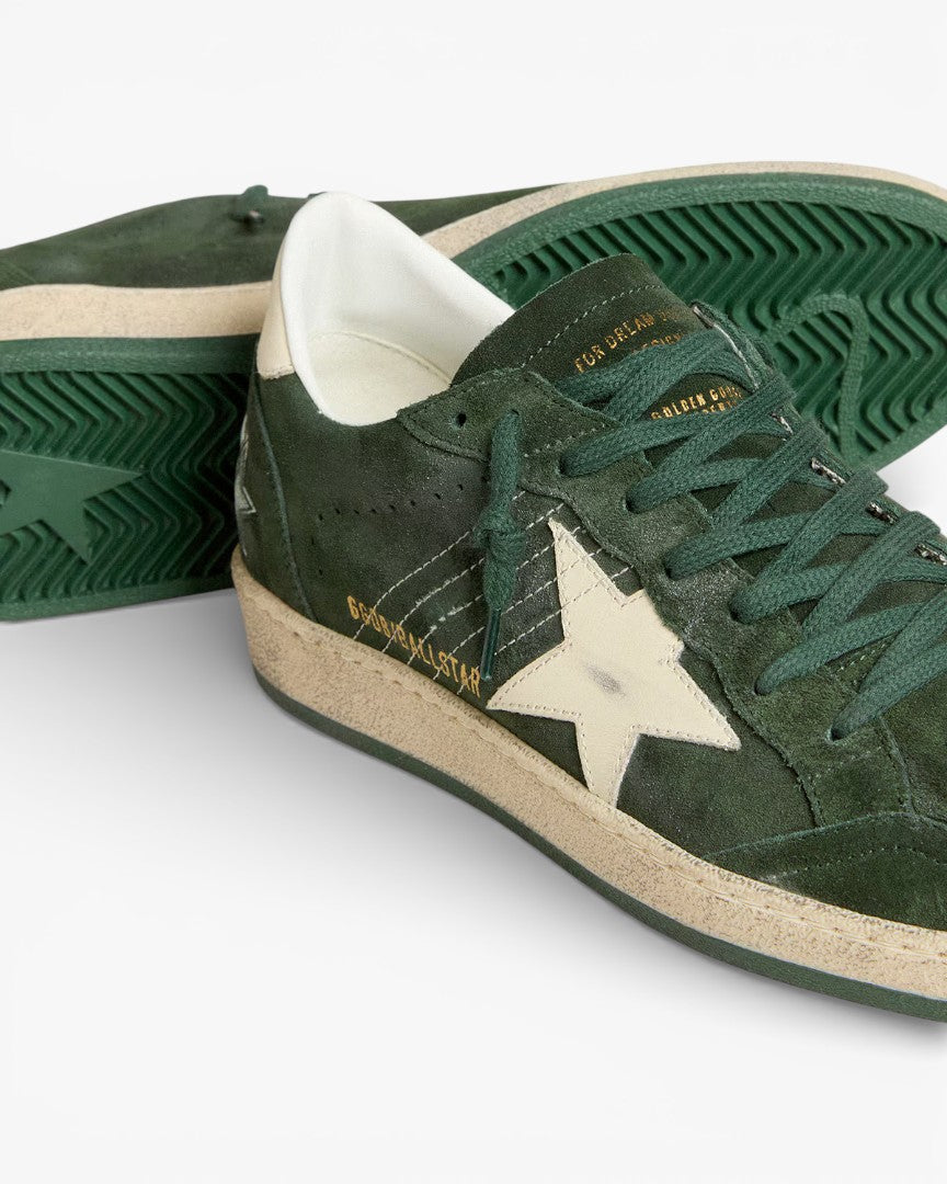 Golden Goose Ball Star Green Suede Sneakers White Star