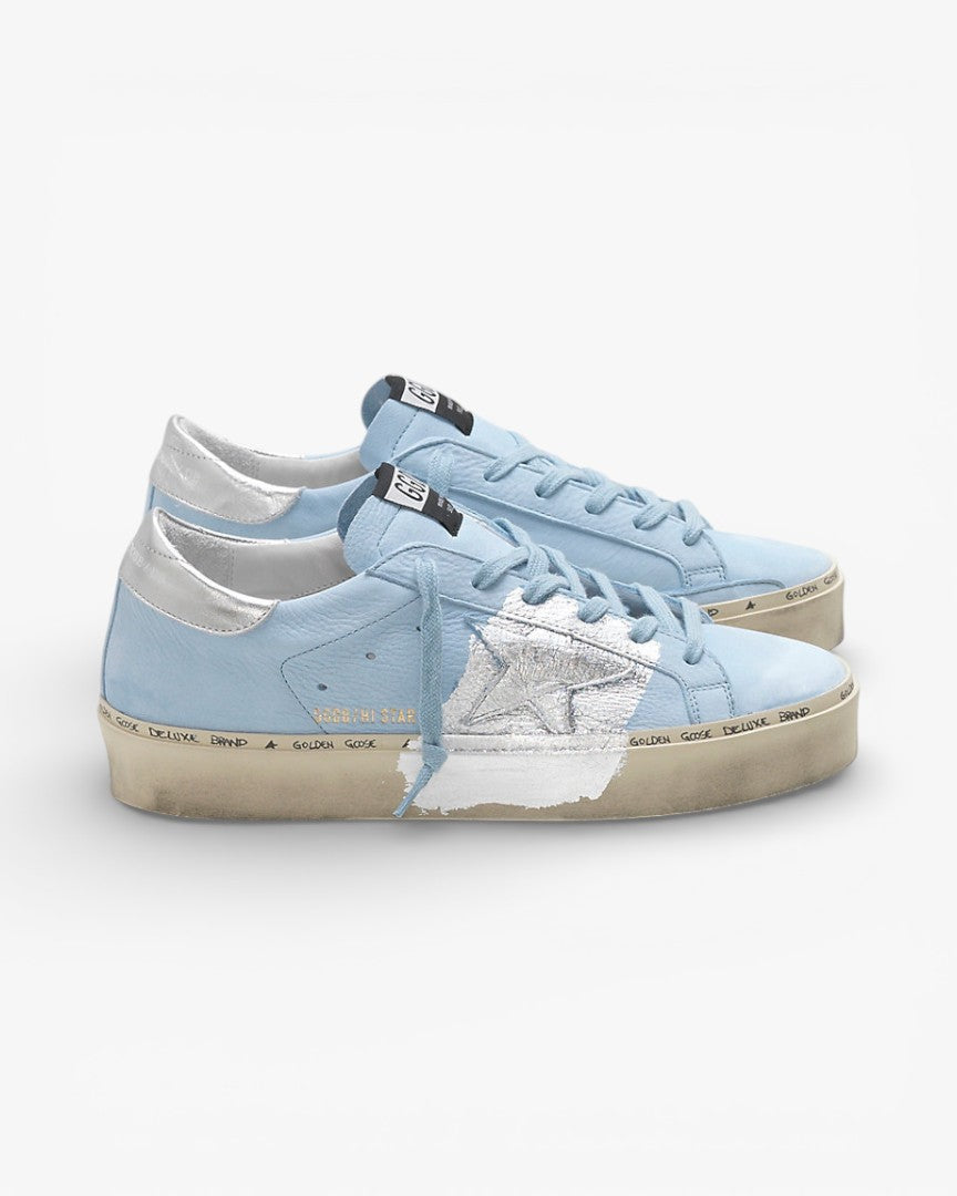 Golden Goose Hi-Star Sneakers G34WS945.C6 Ciel Nabuk Leather Silver Leaf Branding