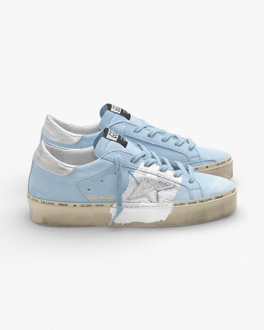 Golden Goose Hi-Star Sneakers G34WS945.C6 Ciel Nabuk Leather Silver Leaf Branding