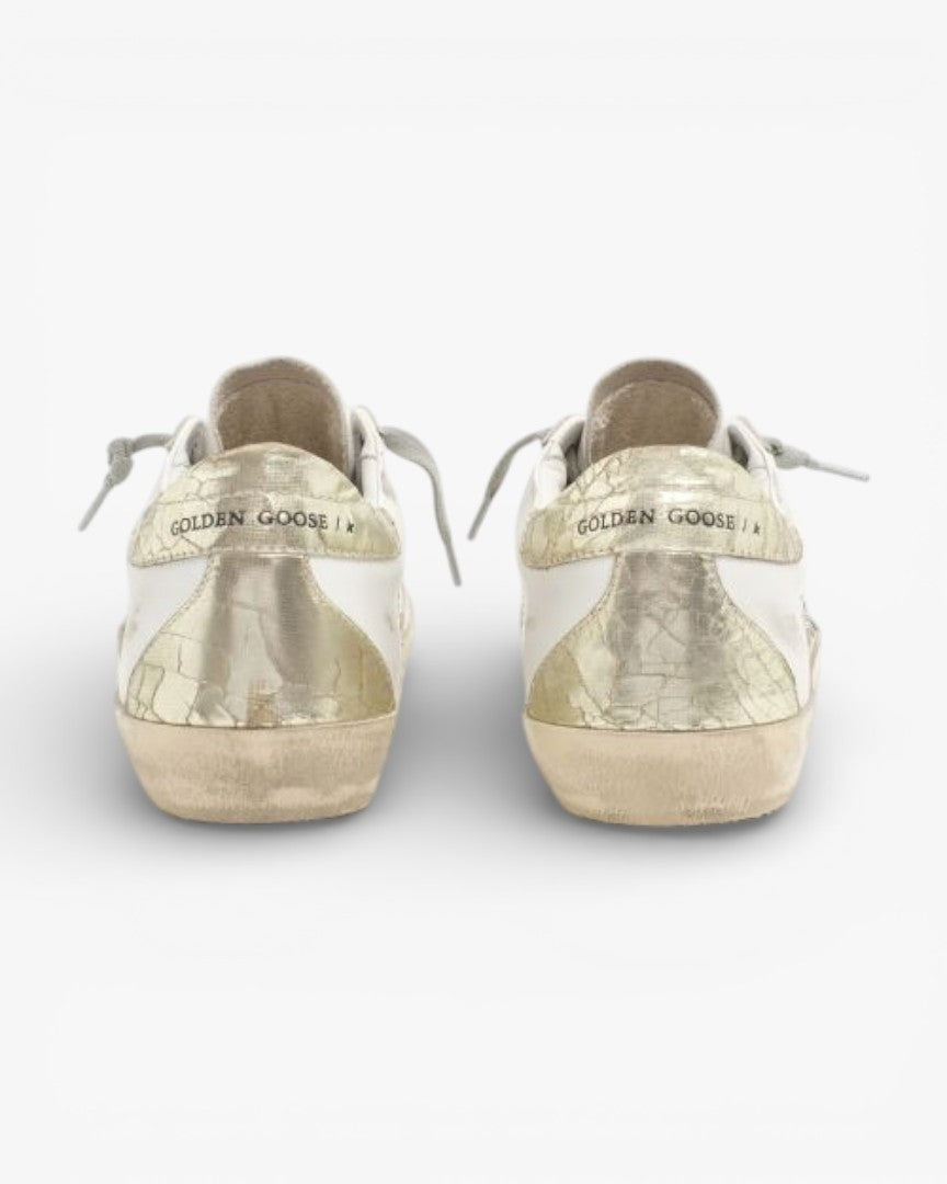Golden Goose Super-Star Sneakers with Silver Glitter Star