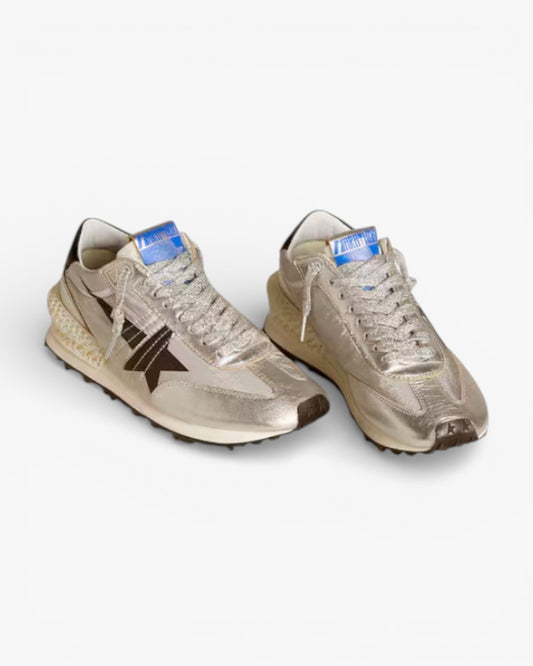 Golden Goose Marathon Red Nylon and Silver Star Sneakers