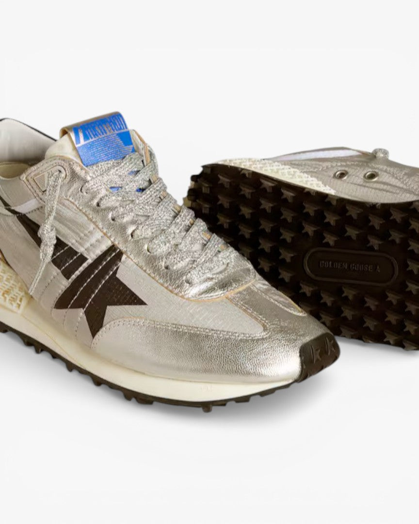 Golden Goose Marathon Red Nylon and Silver Star Sneakers