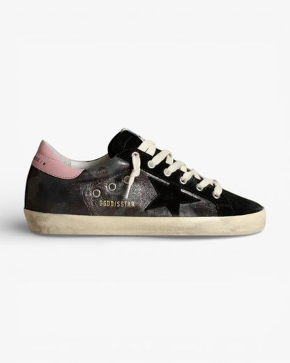Golden Goose Super‑Star LTD Sneakers Metallic Camouflage Nappa Black Suede Star Pink Leather