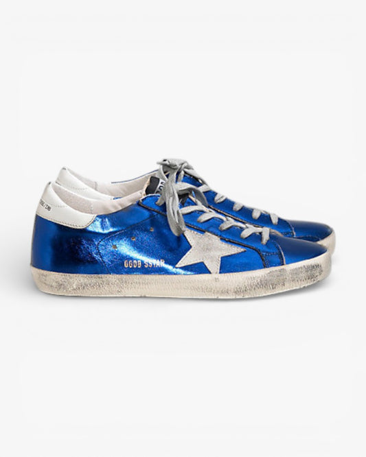 Golden Goose Super‑Star Sneakers Blue Laminated White Suede Star