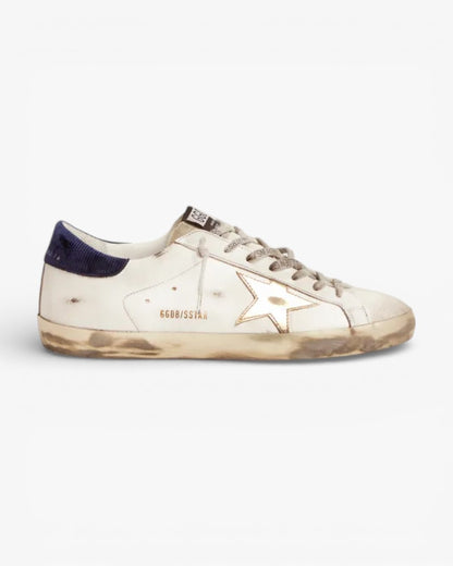 Golden Goose Super-Star Sneakers with Midnight-Blue Corduroy Velvet Heel Tab