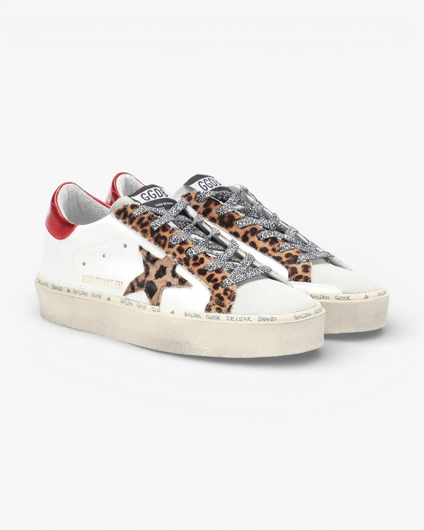 Golden Goose Hi Star Leopard Calf Hair Leather Sneakers
