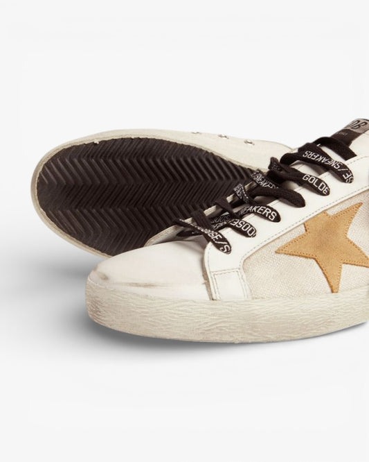 Golden Goose Super-Star Sneakers with Green Crackle-Effect Heel Tab