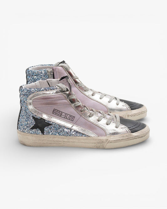 Golden Goose Slide Sneakers Pink Glitter Silver Star