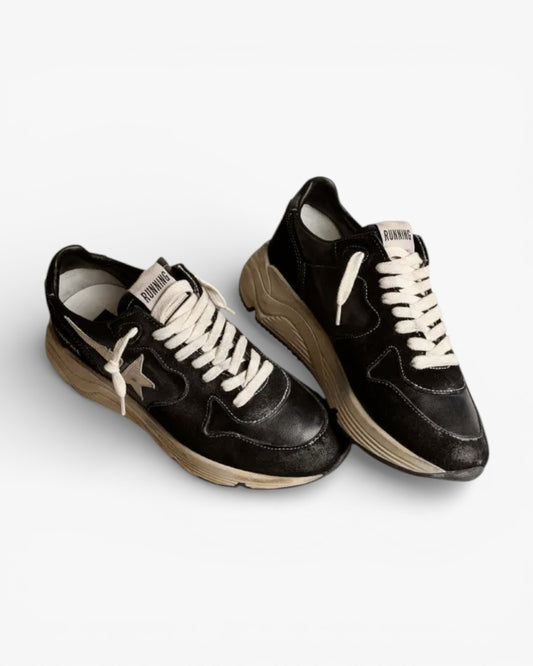 Golden Goose Women’s Running Sole Sneakers Black Nappa Leather Suede White Star