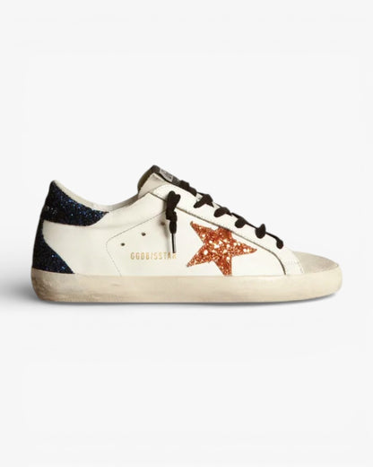 Golden Goose Super‑Star Sneakers Peach Pink Glitter Star Blue Glitter Heel