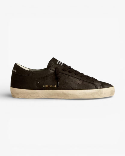 Golden Goose Men’s Super-Star Black Nubuck Perforated Star Heel Tab