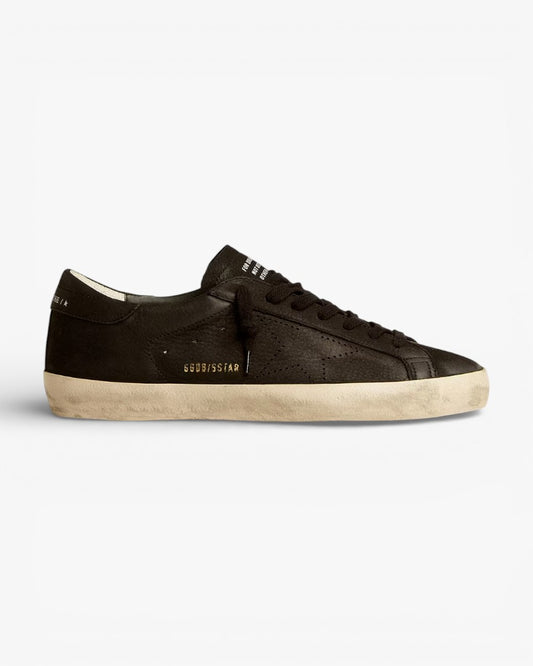 Golden Goose Men’s Super-Star Black Nubuck Perforated Star Heel Tab