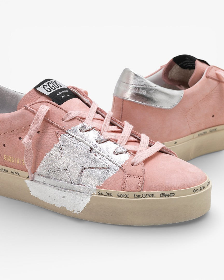Golden Goose Hi-Star Sneakers Powder Nabuk Leather Silver Leaf Branding