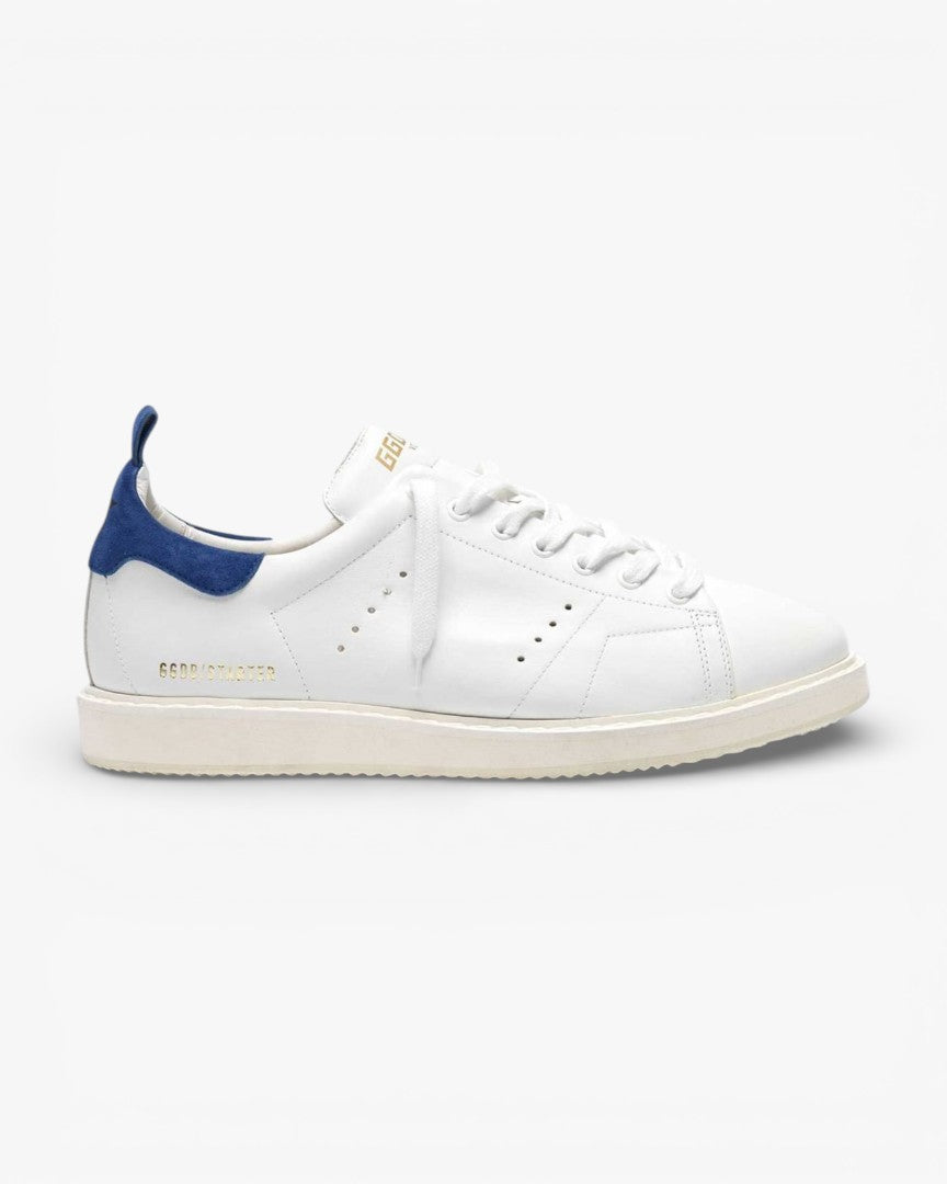 Golden Goose White Leather Stardan Sneakers with Blue Suede Heel Tab
