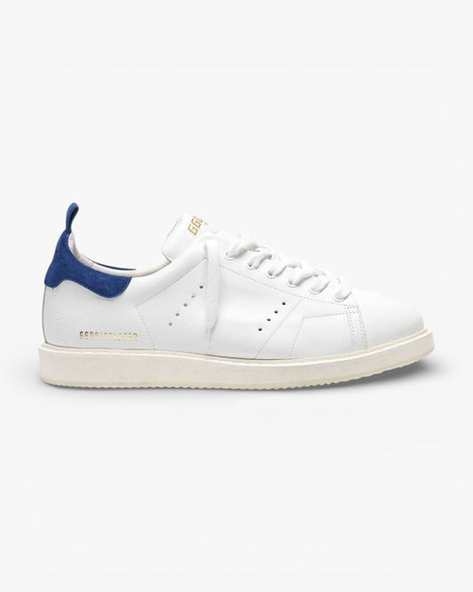 Golden Goose White Leather Stardan Sneakers with Blue Suede Heel Tab